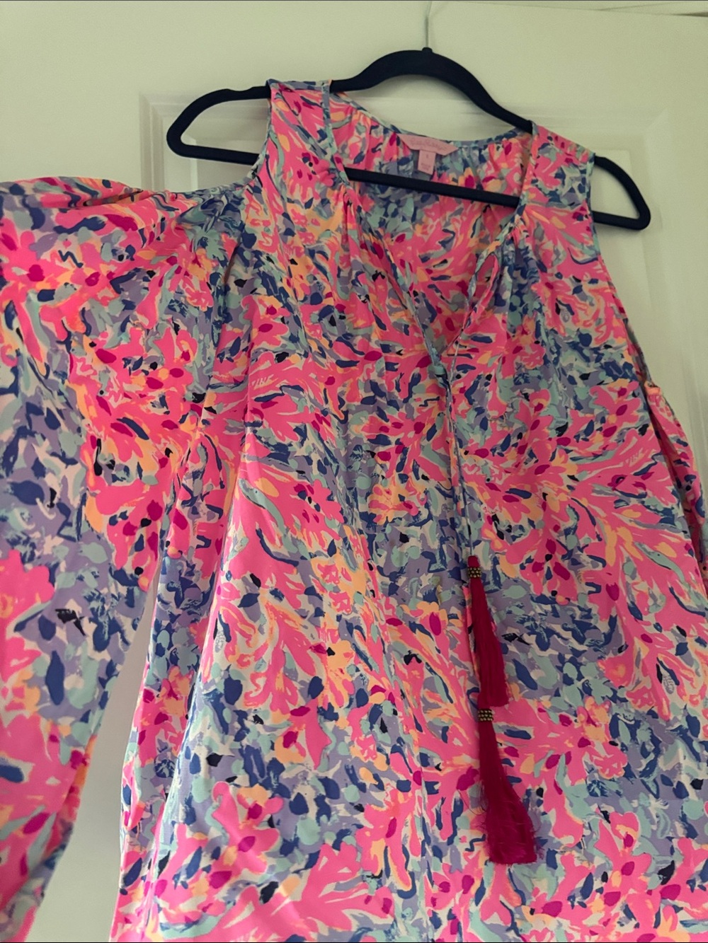 Lilly Pulitzer Pink & Blue Floral Sleeveless Tassel Tie Top